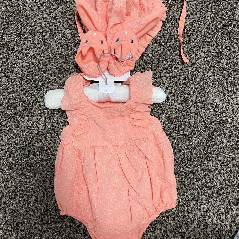 Easter outfit with baby girl bunny slippers and bonnet to match brand new tags